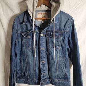 True Religion Blue Denim Jacket with Gray Hood